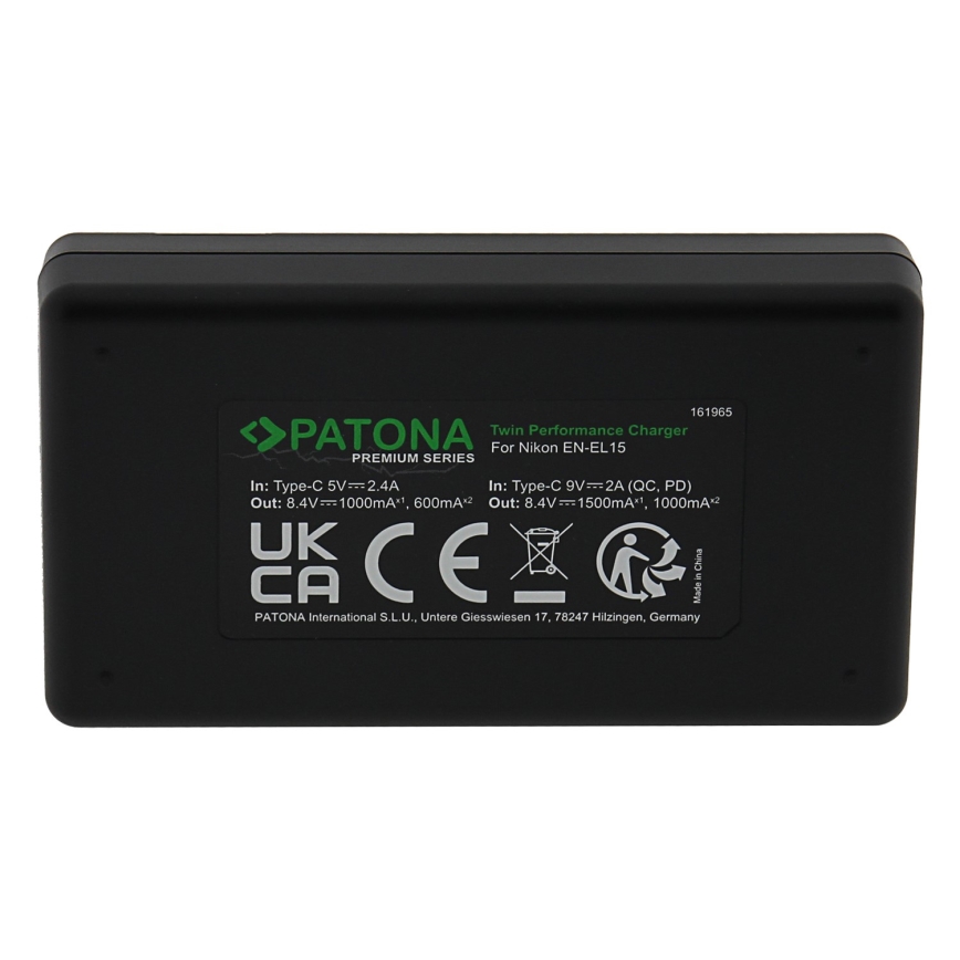 PATONA - Kiirlaadija Dual Nikon EN-EL15/EN-EL15C + kaabel USB-C 0,6m