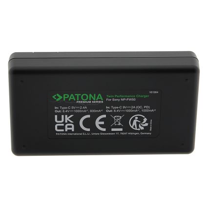 PATONA - Kiirlaadija Dual Sony NP-FW50 + kaabel USB-C 0,6m