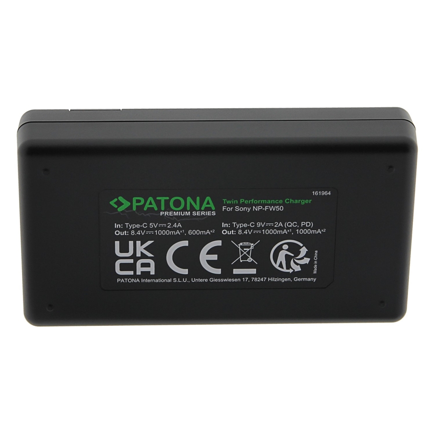 PATONA - Kiirlaadija Dual Sony NP-FW50 + kaabel USB-C 0,6m