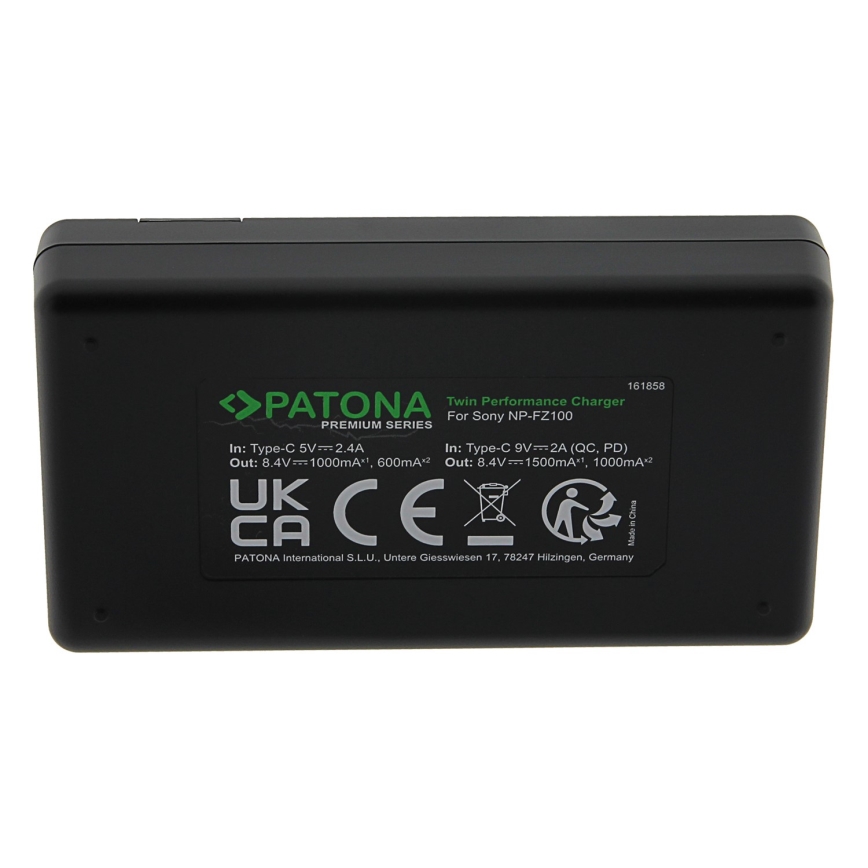 PATONA - Kiirlaadija Dual Sony NP-FZ100 + kaabel USB-C 0,6m