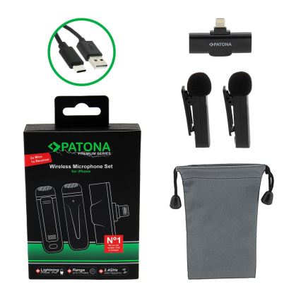 PATONA - KOMPLEKT 2x Juhtmevaba klambriga mikrofon iPhonile USB-C 5V