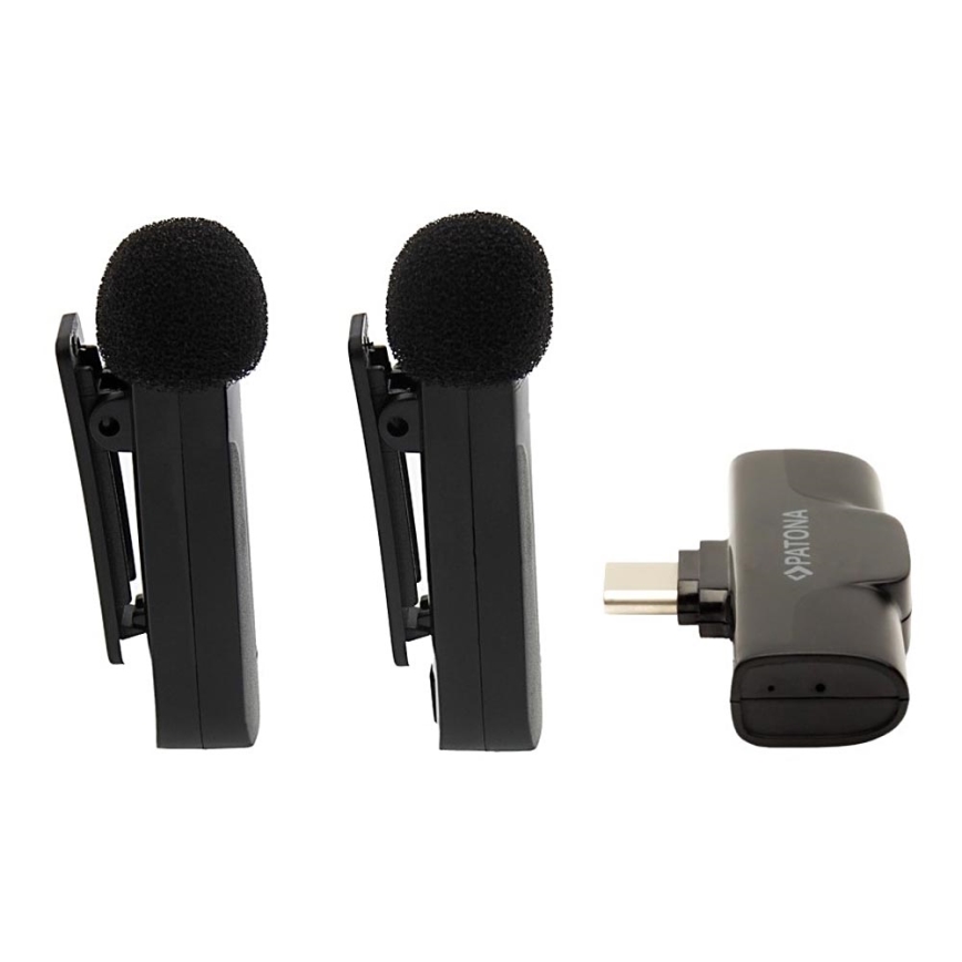 PATONA - KOMPLEKT 2x Juhtmevaba klambriga mikrofon nutitelefonidele USB-C 5V 50 mAh