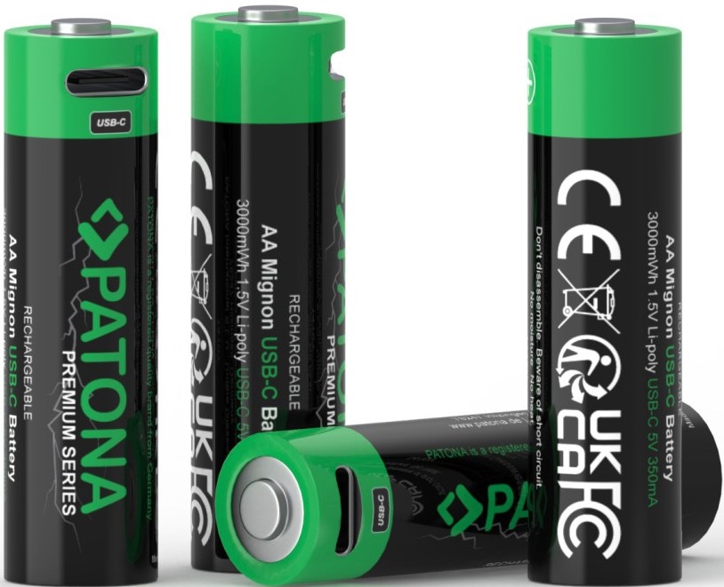PATONA - KOMPLEKT 4x Aku AA/LR6 Li-Pol 2000mAh 1,5Vs koos USB-C laadimisega