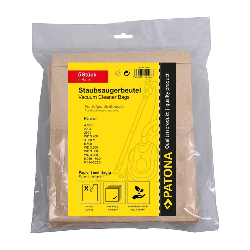 PATONA - Kotid tolmuimejale KÄRCHER WD3/A2201/2204/2504/3.300/5.800 paber - 5 tk