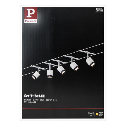 Paulmann 3981 - Komplekt 5xLED/4W Täielik kaablisüsteem TUBE 230V mattkroom/must