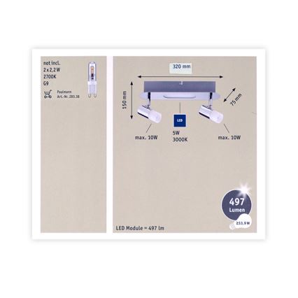 Paulmann 666.47 - LED Kohtvalgusti 2xG9/10W/230V + LED/5W