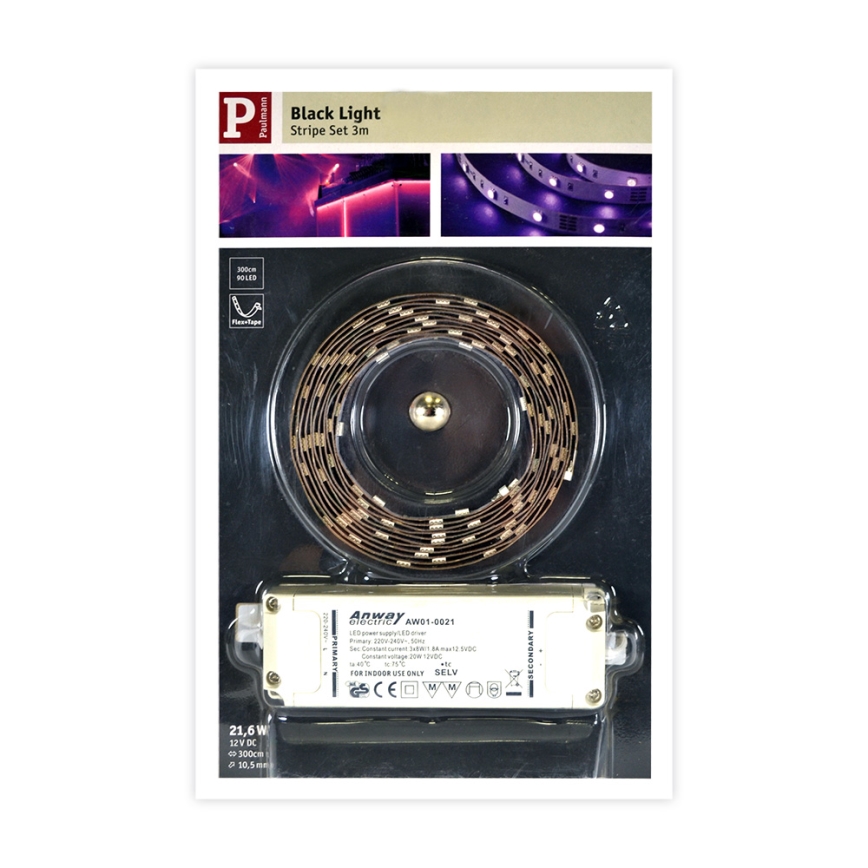 Paulmann 70329 - LED riba BLACKLIGHT LED/18W/230/12V 3m