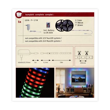 Paulmann 70514 - LED RGB/15W Hämardatav riba SIMPLED 7,5m 230V + Pult