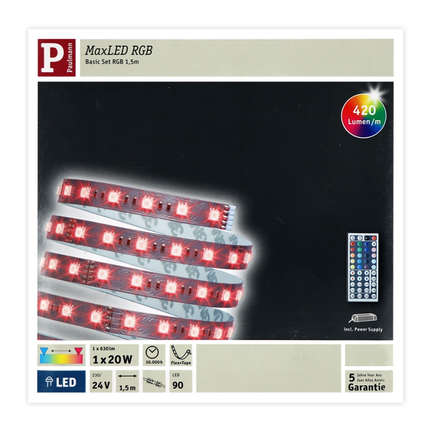 Paulmann 70587 - MAXLED 1,5 m 230V hämardatav LED RGB-riba 20W + kaugjuhtimispult
