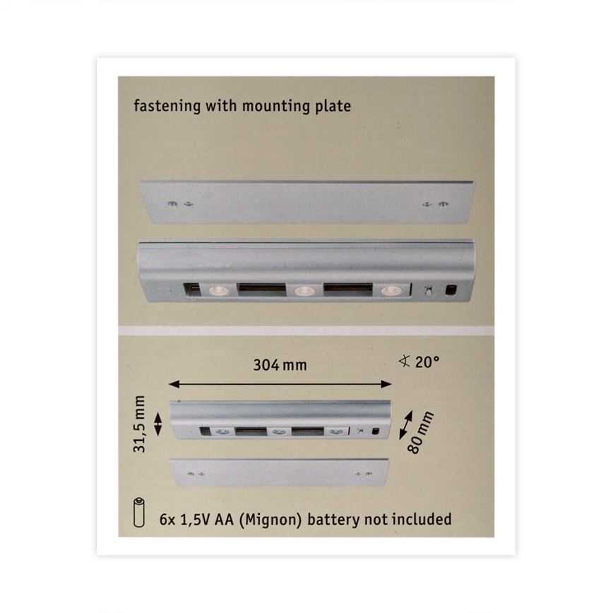 Paulmann 70640 - 3xLED/0,5W Hämardatav kapivalgusti SLIDE 6xAA
