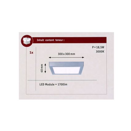 Paulmann 70650 - LED/17W Laevalgusti LUNAR 230V 30x30 cm matt kroom