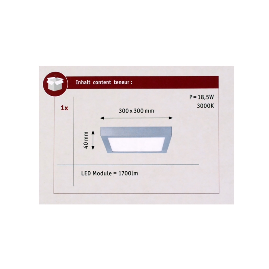 Paulmann 70650 - LED/17W Laevalgusti LUNAR 230V 30x30 cm matt kroom