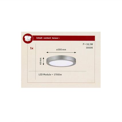 Paulmann 70655 - LED/17W Laevalgusti LUNAR 230V d. 30 cm matt kroom