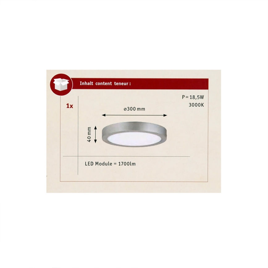 Paulmann 70655 - LED/17W Laevalgusti LUNAR 230V d. 30 cm matt kroom