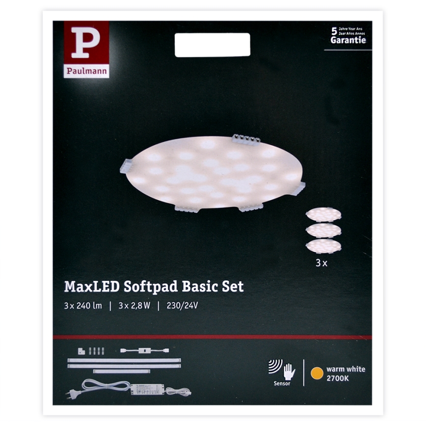Paulmann 70711 - KOMPLEKT 3xLED/2,8W Mööblivalgustus anduriga SOFTPAD 230V 2700K