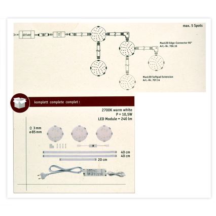 Paulmann 70711 - KOMPLEKT 3xLED/2,8W Mööblivalgustus anduriga SOFTPAD 230V 2700K