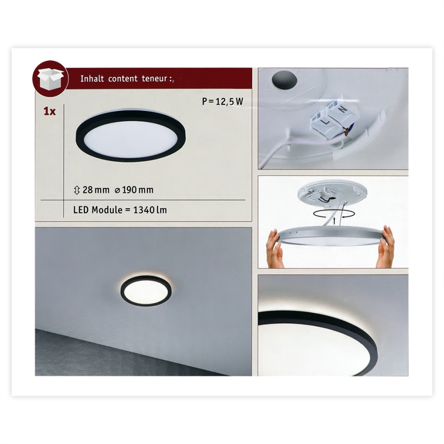 Paulmann 70997 - LED/11,2W Kinnitatav paneel ATRIA 230V 3000K d. 19 cm must