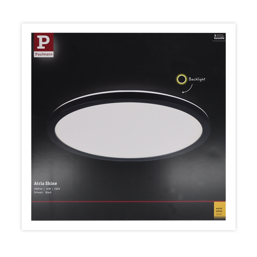 Paulmann 70998 - LED/16W Kinnitatav paneel ATRIA 230V 3000K d. 29,3 cm must