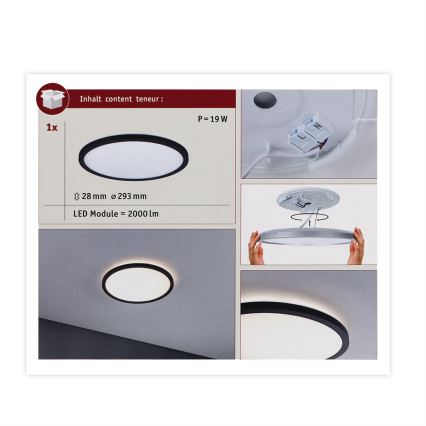 Paulmann 70998 - LED/16W Kinnitatav paneel ATRIA 230V 3000K d. 29,3 cm must