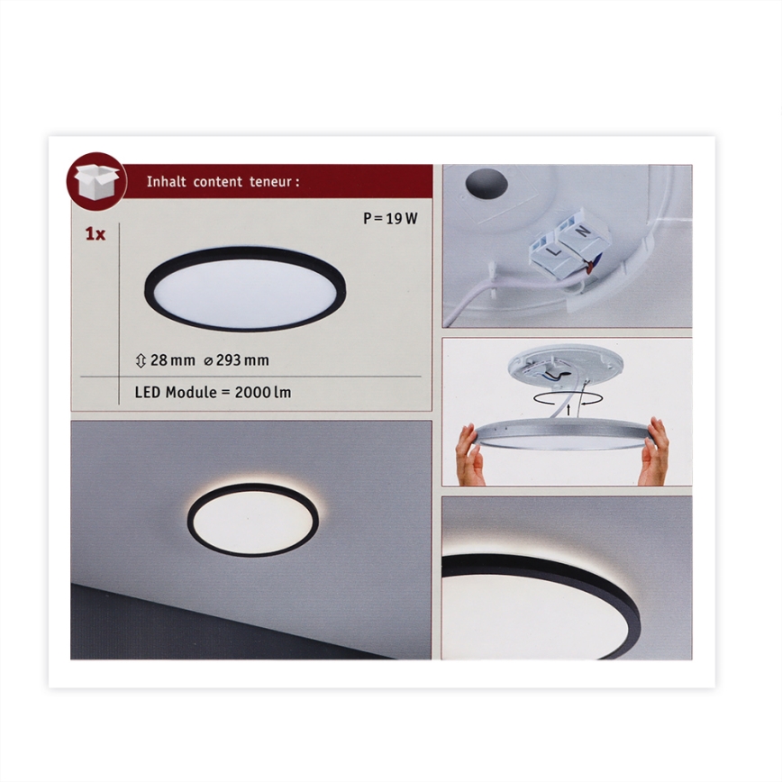 Paulmann 70998 - LED/16W Kinnitatav paneel ATRIA 230V 3000K d. 29,3 cm must