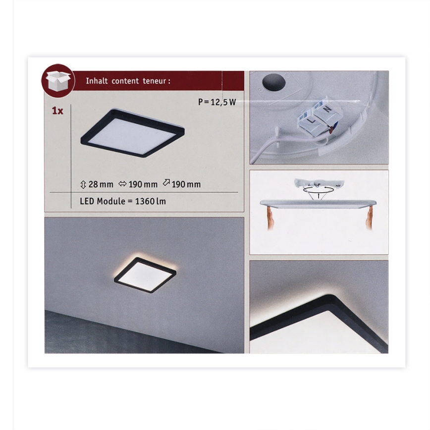 Paulmann 71000 - LED/11,2W Kinnitatav paneel ATRIA 230V 3000K 19x19 cm must