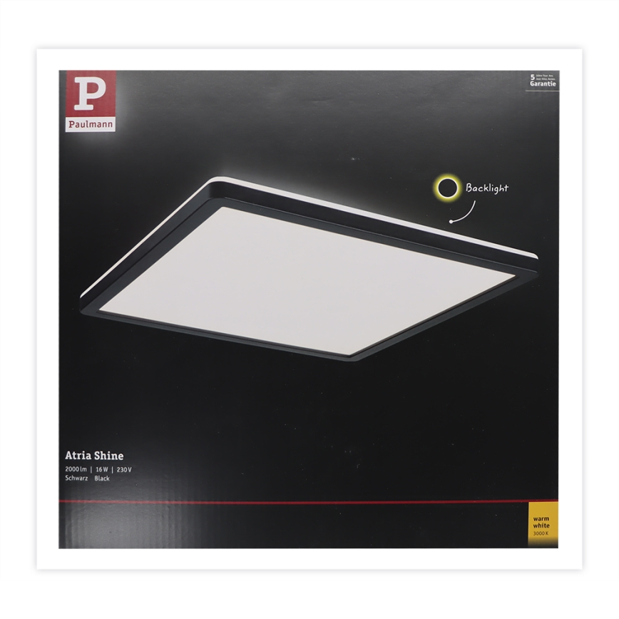 Paulmann 71001 - LED/16W Kinnitatav paneel ATRIA 230V 3000K 29,3x29,3 cm must