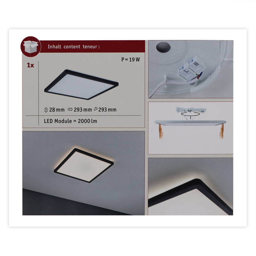 Paulmann 71001 - LED/16W Kinnitatav paneel ATRIA 230V 3000K 29,3x29,3 cm must