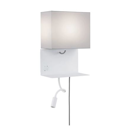 Paulmann 78913 - MERANI seinavalgusti riiuliga ja USB-pordiga, LED 2,5 W + 1x E27/40 W, 230 V, valge