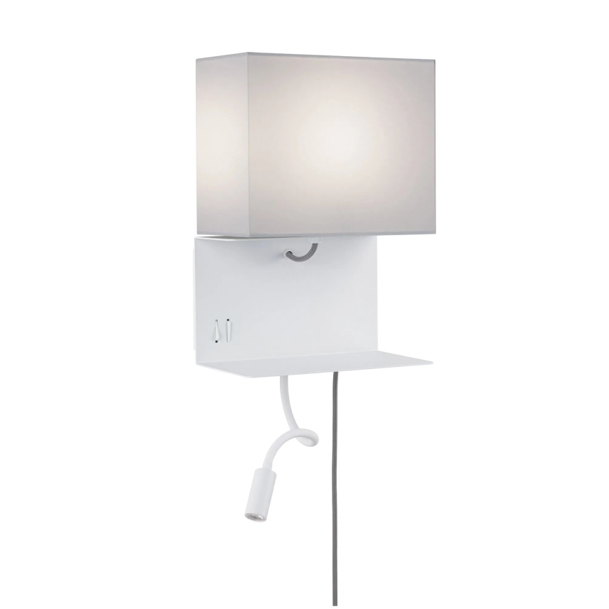 Paulmann 78913 - MERANI seinavalgusti riiuliga ja USB-pordiga, LED 2,5 W + 1x E27/40 W, 230 V, valge