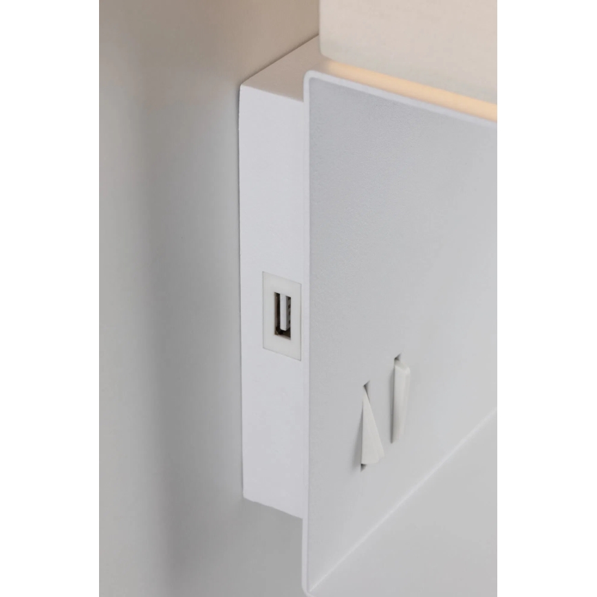 Paulmann 78913 - MERANI seinavalgusti riiuliga ja USB-pordiga, LED 2,5 W + 1x E27/40 W, 230 V, valge