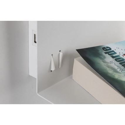 Paulmann 78913 - MERANI seinavalgusti riiuliga ja USB-pordiga, LED 2,5 W + 1x E27/40 W, 230 V, valge