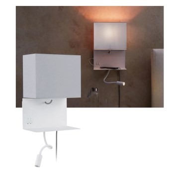 Paulmann 78913 - MERANI seinavalgusti riiuliga ja USB-pordiga, LED 2,5 W + 1x E27/40 W, 230 V, valge