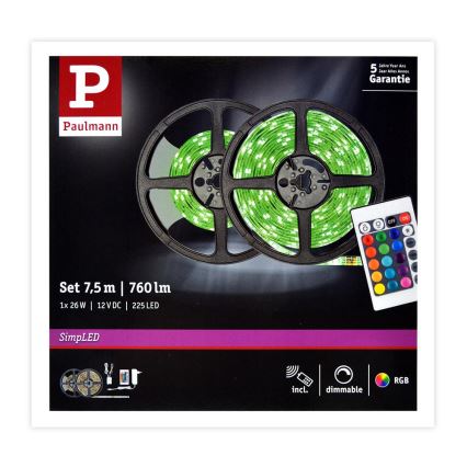 Paulmann 78979 - LED RGB/26W Hämardatav riba SIMPLED 7,5m 230V + Pult