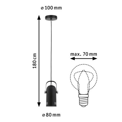 Paulmann 79766 - LED 1xE27/8W rippvalgusti kaablil LAVEA 230V must