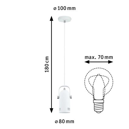Paulmann 79767 - LAVEA ripplamp kaabliga 1xE27/15W 230V valge