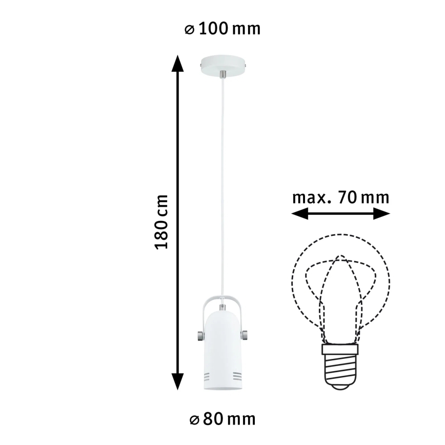 Paulmann 79767 - LAVEA ripplamp kaabliga 1xE27/15W 230V valge