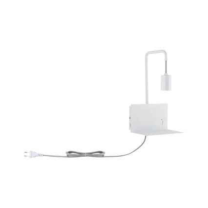 Paulmann 79812 - 1xE27/40W seinavalgusti riiuliga ja USB-pordiga CALVANI 230V valge