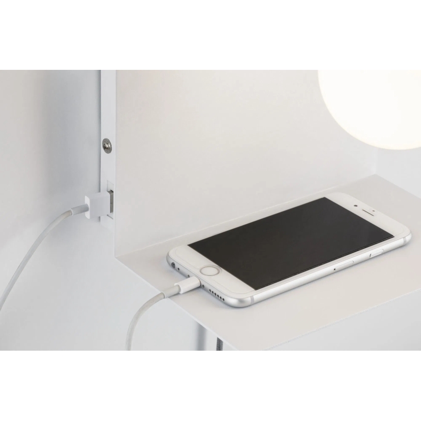 Paulmann 79812 - 1xE27/40W seinavalgusti riiuliga ja USB-pordiga CALVANI 230V valge