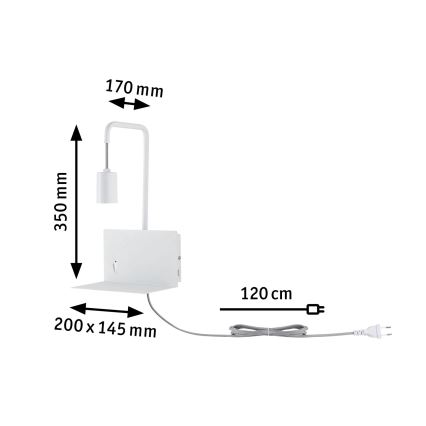Paulmann 79812 - 1xE27/40W seinavalgusti riiuliga ja USB-pordiga CALVANI 230V valge
