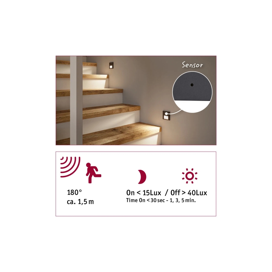 Paulmann 80003 - LED/1W Trepivalgusti anduriga TSARO 230V Lead/matt kroom