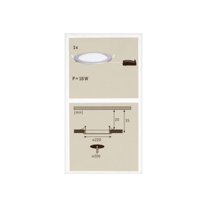 Paulmann 92075 - LED/18W Süvistatav vannitoavalgusti QUALITY LINE 230V IP44