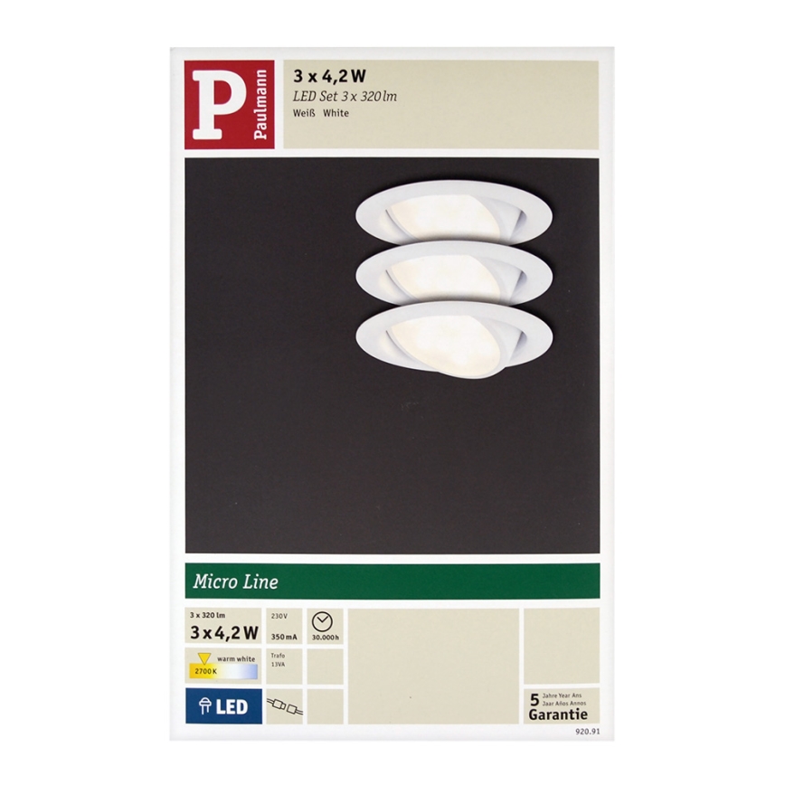Paulmann 92091 - KOMPLEKT 3x LED Süvistatav valgusti 1xLED/4,2W/230V
