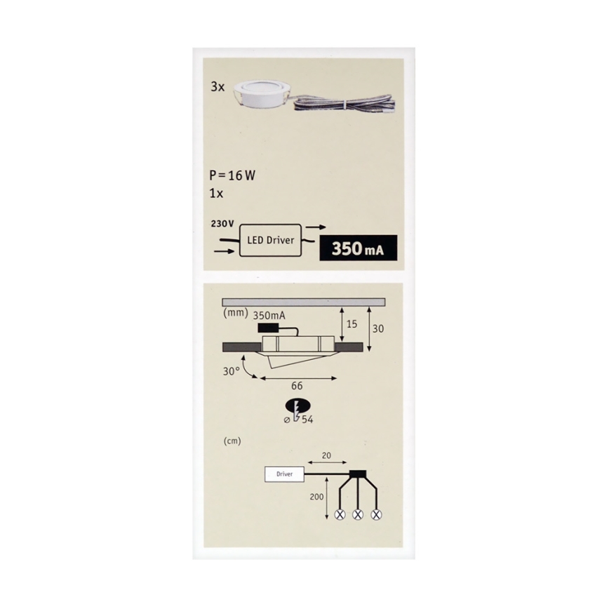Paulmann 92091 - KOMPLEKT 3x LED Süvistatav valgusti 1xLED/4,2W/230V