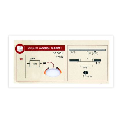 Paulmann 92387 - LED/4,5W Süvistatud vannitoavalgusti VARIFIT 230V IP44