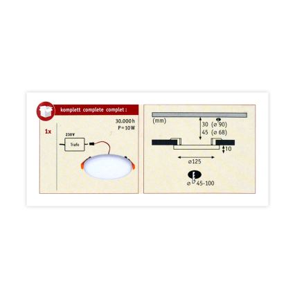 Paulmann 92391 - LED/8,5W Süvistava vannitoavalgusti VARIFIT 230V IP44