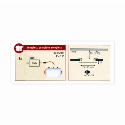 Paulmann 92393 - LED/4,5W Süvistatud vannitoavalgusti VARIFIT 230V IP44