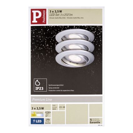 Paulmann 92516 - komplekt 3x LED-GU10/3,5W vannitoa ripplaevalgusti PREMIUM LINE 230V