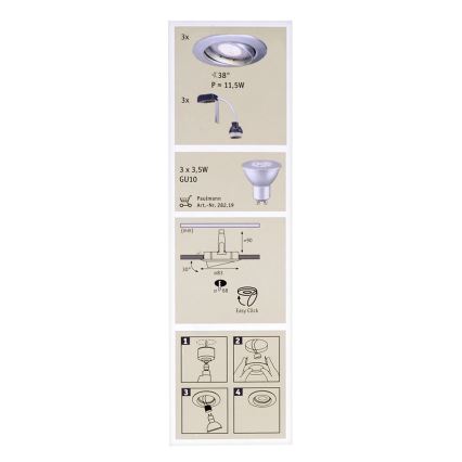 Paulmann 92516 - komplekt 3x LED-GU10/3,5W vannitoa ripplaevalgusti PREMIUM LINE 230V