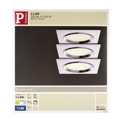 Paulmann 92695 - KOMPLEKT 3x LED/8W Hämardatav süvistatav valgusti DICE 230V