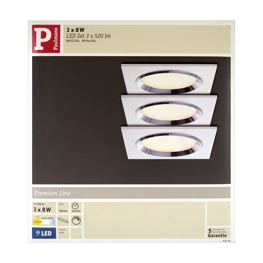 Paulmann 92695 - KOMPLEKT 3x LED/8W Hämardatav süvistatav valgusti DICE 230V